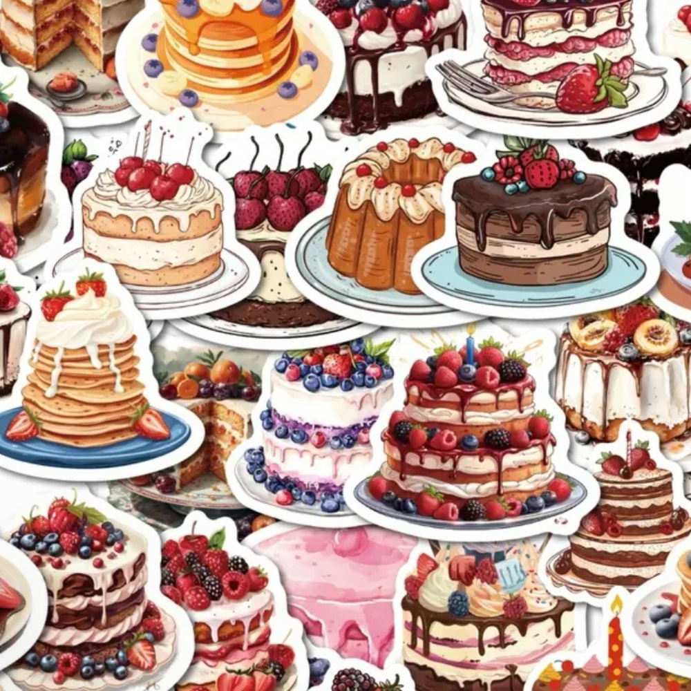 63 Assorted Cake Stickers Chocolate Sweet Fruit Frosting Crafts